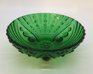 Vintage Anchor Hocking Emerald Forest Green Burple Bubble Glass Footed Bowl 4.  5 "