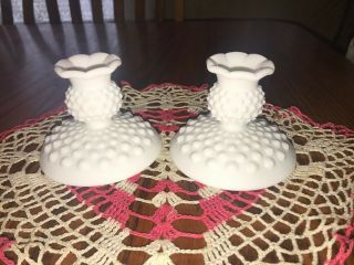 Vintage Milk Glass Hobnail Candle Holders 3 " Tall Vgc