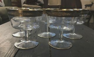 Bohemia Crystal Champagne Sorbet Stemware Gold Rims Set Of 5 Vintage Elegant