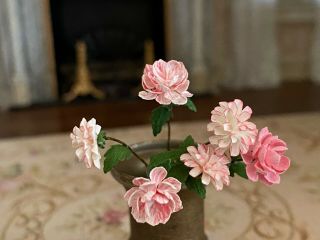 Vintage Miniature Dollhouse 1:12 Artisan Made Pink Zinnia Flowers Garden Decor