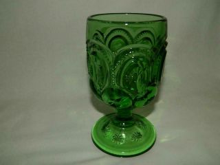 Moon & Stars Green Water Glass L E Smith Or Wright 5 7/8 "