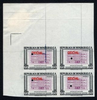 Honduras 1956 Block Of 4 Dienst Stamps Imperforate Mnh Proof R R R