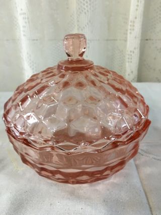 Jeannette Pink Depression Glass Cubist Windsor Bowl W/ Lid