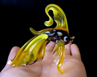 Murano Italy Style 3.  25 " Yellow Art Glass Aquarium Figurine Goldfish Fish J