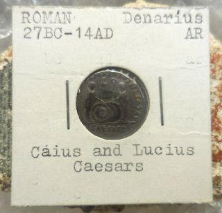 Sharp VF Augustus,  Silver Denarius Lugdunum,  8 - 7 BC.  Gaius and Lucius Caesars 3