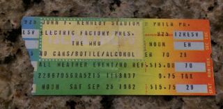 9/25/82 - The Who - Concert Ticket Stub - Jfk Stadium - Philadelphia Pa