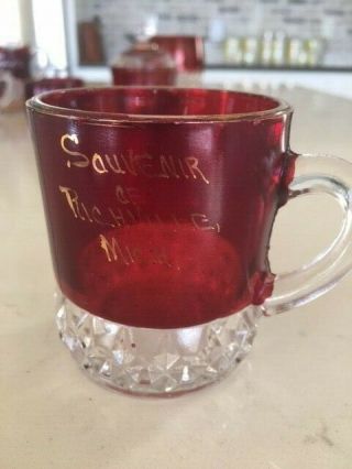 Gorgeous Victorian Eapg Ruby Stained Mug Souvenir Richville Michigan