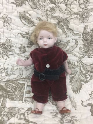 Antique All Bisque German Boy Doll 6” Moving Arms Legs