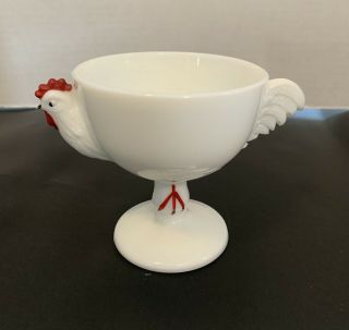 Westmoreland Milk Glass Chicken Cup Hand Painted Chick Hen Vintage Footed