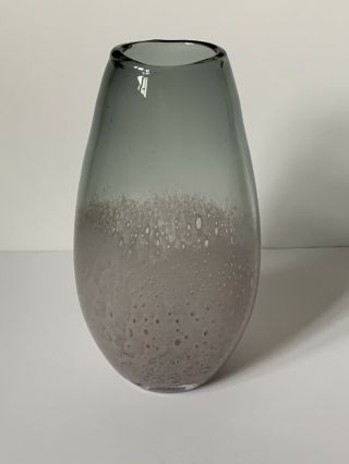 Anthropologie Hand Blown Glass Vase Clear With Pink/mauve Bottom Half 8.  5” Tall
