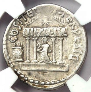 Roman Octavian Augustus AR Denarius Silver Coin 36 BC.  Certified NGC Choice Fine 6