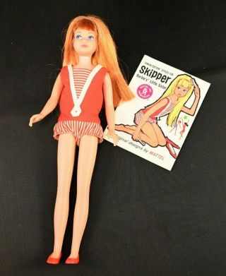 Vintage Skipper Doll - 1963 With Bathing Suit,  Headband & Red Shoes
