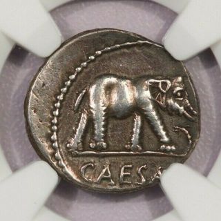 44 Bc Roman Imperatorial Julius Caesar Ar Denarius Obv Elephant Ngc Ch Xf B - 5