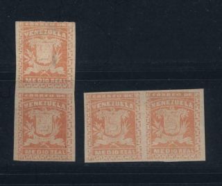 1863 Venezuela Stamps Coat Of Arms 1/2 Real Imperforate,  Proof