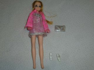 Dawn Doll Topper Toys 1970s Vintage Hiia Pink Fuzzy Head To Toe Mini Dress Purse