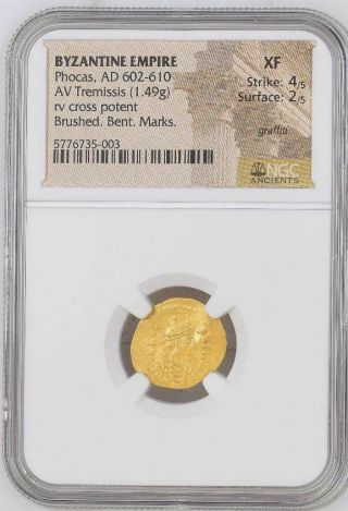 Byzantine Empire Phocas Ad 602 610 Tremissis Xf 4/5 2/5 Gold 1,  49g Ngc
