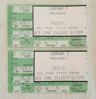 1980 Eagles 6/25/80 2 Concert Ticket Stubs St Paul Civic Center