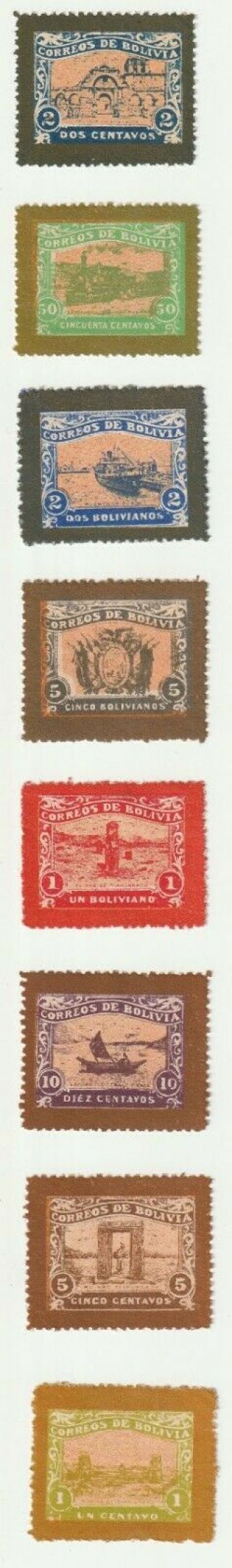 Bolivia 1914 Guaqui To La Paz Railway Unissued Set Of 8 Stamps
