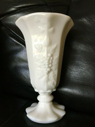 Vintage Westmoreland White Milk Glass Paneled Grape Vase Marked 6 Inches