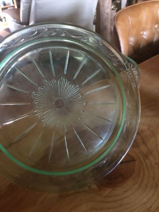 Vintage Green Depression Glass 9 3/4 " Round W/tabs Cake Plate Serving Platter