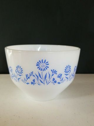 Vintage Federal Milk Glass Blue Daisy 1 1/2 Quart Grease Jar/bowl No Lid