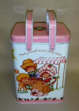 Vintage Strawberry Shortcake Tin Two Handled Picnic Basket Box 1982 Rare