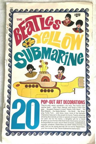 1968 Orig Beatles Yellow Submarine 20 Pop Out Art Decorations; Almost Complete