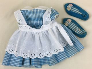 Vintage Chatty Cathy Doll Blue And White Plaid Dress,  Apron,  Shoes Tagged