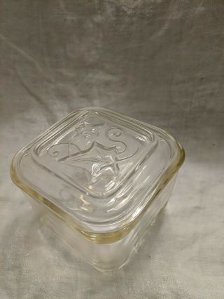 Vintage Clear Glass Square Refrigerator Dish With Lid Ivy Motif