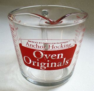 Vintage 4 Cups 32 Oz Measuring Cup Red Anchor Hocking Oven Originals Clear Glass