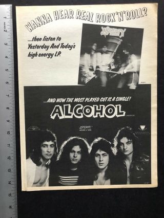 Yesterday & Today 1977 11x14 " Hit Single “alcohol” Promo Ad