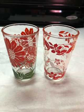 Set Of 2 Vintage Anchor Hocking Floral Juice Glasses