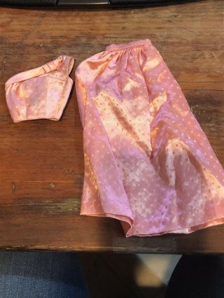 Vintage Barbie Pak 1963 Pink Satin Skirt & Top Silver Polka Dot Black Label