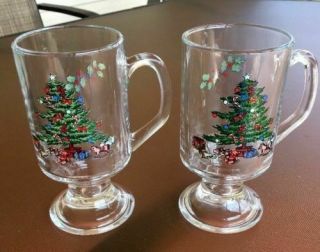 Luminarc Noel Christmas Tree Clear Glass Irish Coffee Cup Or Mug,  Set Of 2