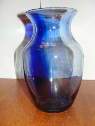Vintage Large Hand Blown Blue Swirl Glass Vase Water Pitcher Carafe - Euc