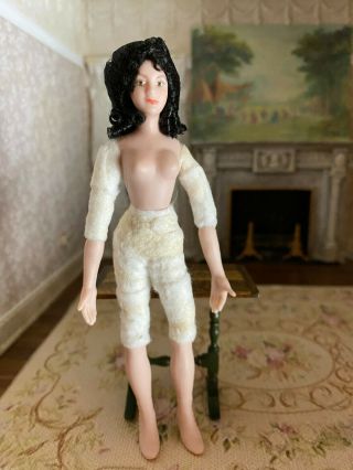 Vintage Miniature Dollhouse 1:12 Porcelain Lady Doll Dark Hair Pretty Face