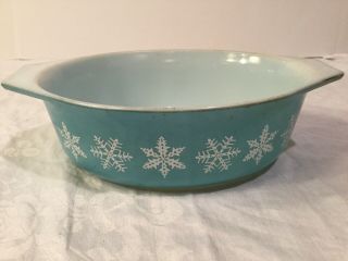 Pyrex Vintage Blue With White Snowflakes Casserole Bowl Dish 1.  5 Quart