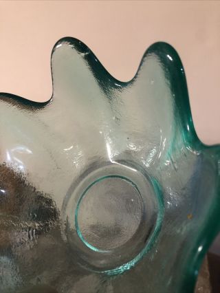 Vtg Blenko Hand Crafted Teal Green Art Glass Lotus Form 5.  5 