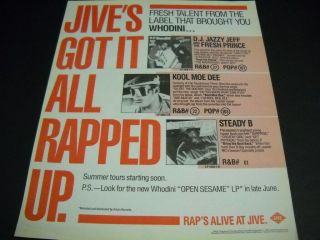 Rap Music 1987 Promo Poster Ad Steady B Kool Moe Dee Dj Jazzy Jeff Fresh Prince