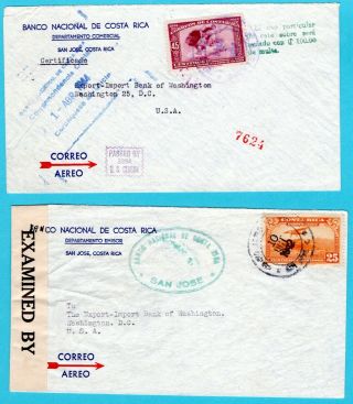 Costa Rica 2 Censor Air Covers 1942 - 44 San Jose To Usa