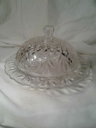 Vintage Clear Cut Glass Butter Dish With Lid