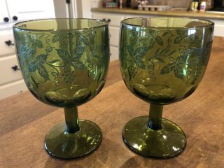 Set Of 2 - Vintage Golden Grape Green Bartlett Collins Water Goblets 679610