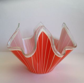 Vintage/ Retro Chance Glass Red & White Stripe Handkerchief Vase / Bowl