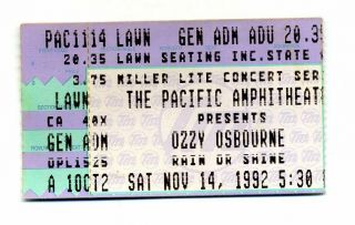 Vintage 1992 Ozzy Osbourne Concert Ticket