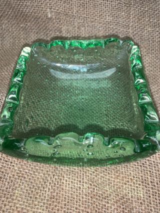 Vintage Controlled Bubbles Murano Art Glass Bowl/ashtray Emerald Green Ex Cond.