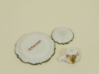 Vintage Jo Parker Christmas Porcelain Plate Cup Saucer Dollhouse Miniature 1:12 3