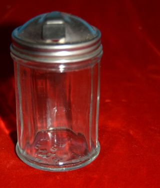 VINTAGE SMALL Ribbed Glass Diner Sugar Shaker with metal flip up lid 4 