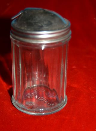 VINTAGE SMALL Ribbed Glass Diner Sugar Shaker with metal flip up lid 4 