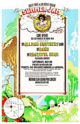 1973 Grateful Dead Allman Brothers 11x17 Concert Poster Watkins Glen Ny