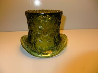 Vintage Fenton Green Glass Daisy & Button Top Hat Vase